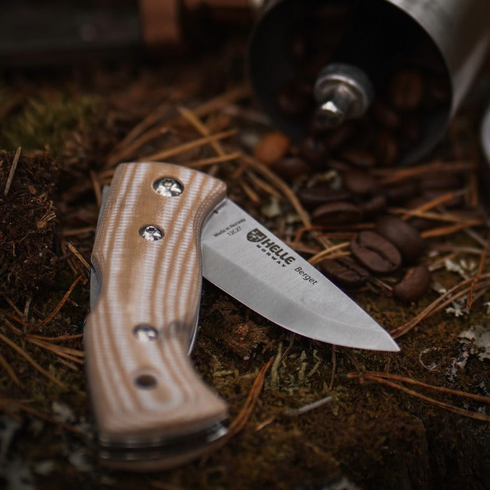 Helle Beige Canvas Micarta folding knife 