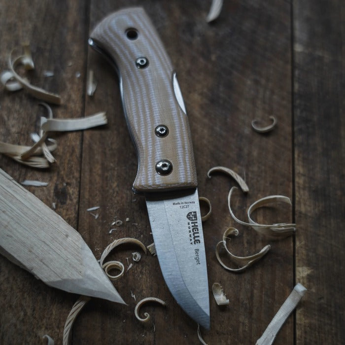 Helle Beige Canvas Micarta folding knife 